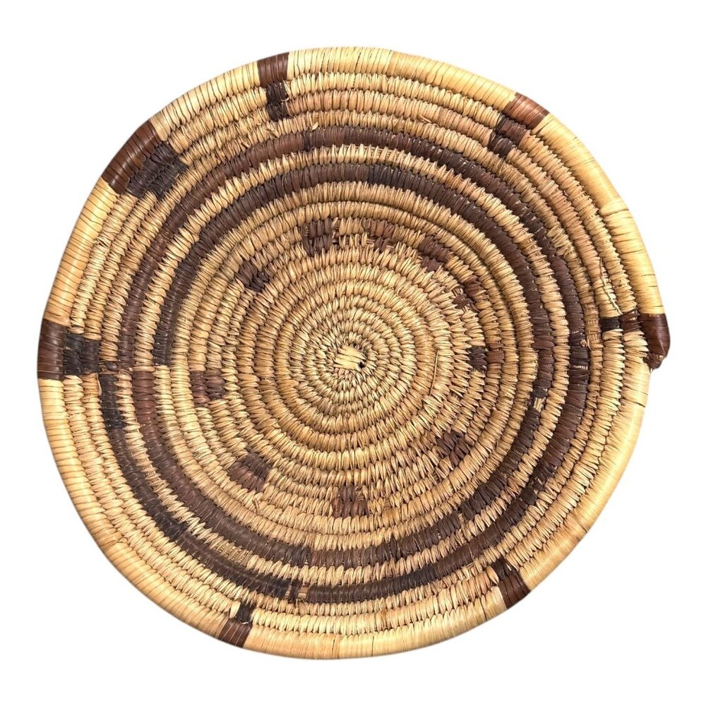 Vintage Handwoven Natural Coil Basket Abstract Tribal Catch All Accent SW 8.5"